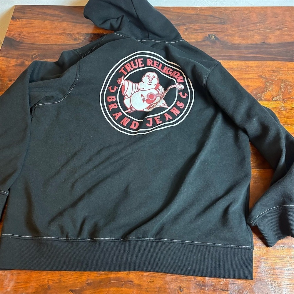 True Religion Hoodie Mens XL Black Full Zip Buddha Logo Graphic Fleece - Picture 7 of 9